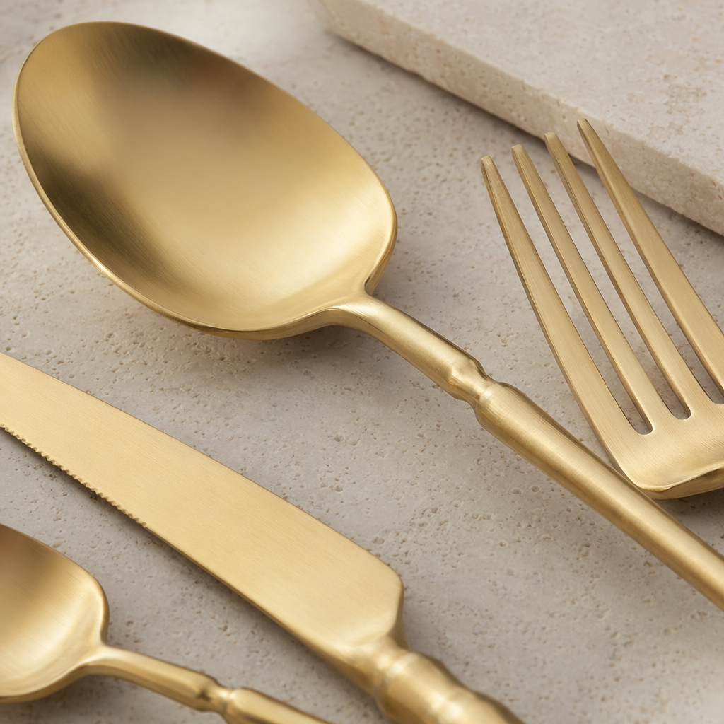 Gold tableware set of 24 pieces, stainless steel spoons, forks and knives, simple and elegant home style Application Scenario