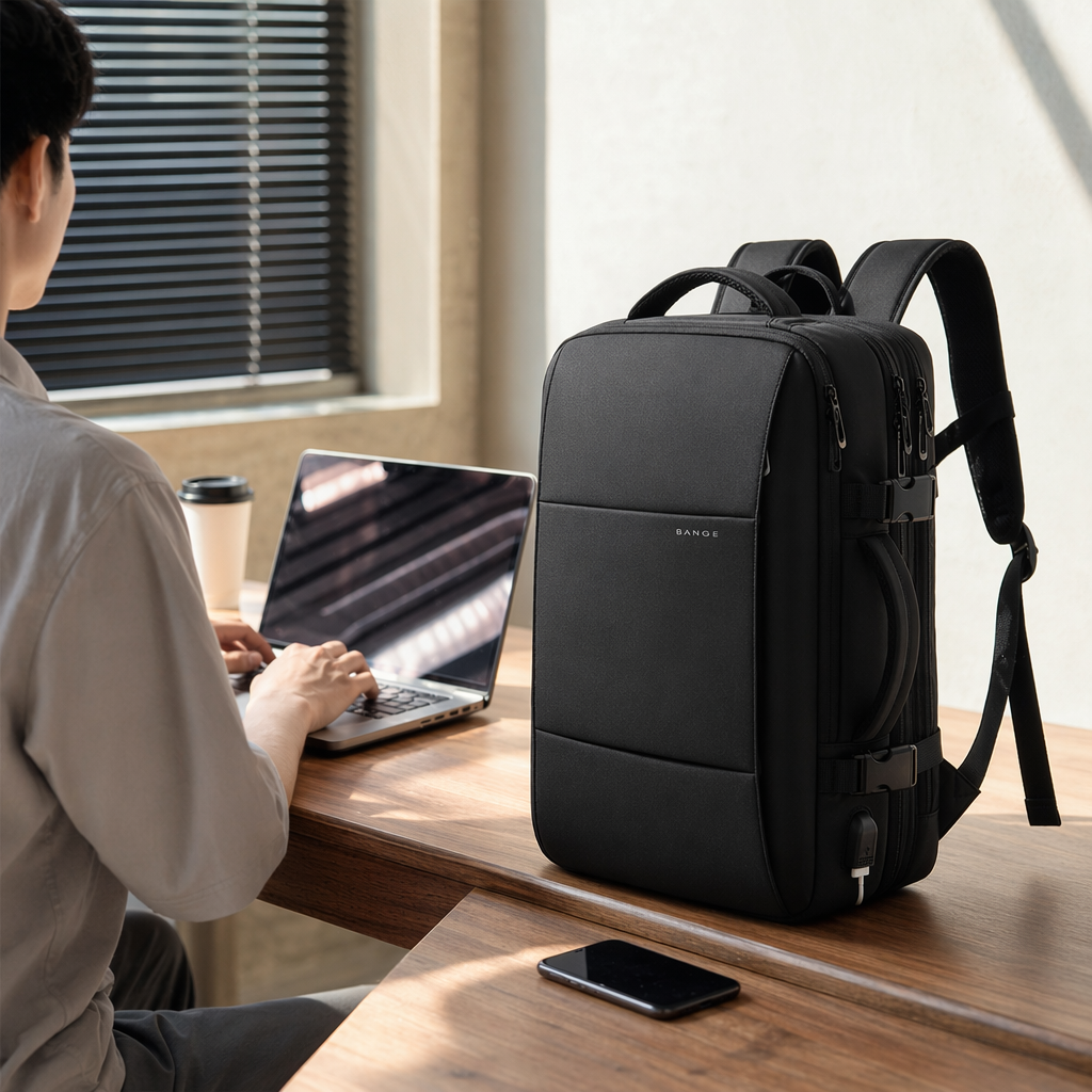 Black backpack, lightweight and large-capacity student commuting travel backpack details Picture