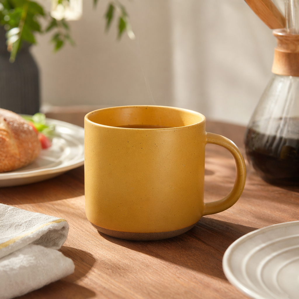Yellow ceramic cup, simple household water cup, heat-resistant underglaze colored mug, 350ml details Picture
