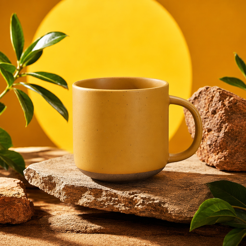 Yellow ceramic cup, simple household water cup, heat-resistant underglaze colored mug, 350ml Specification image