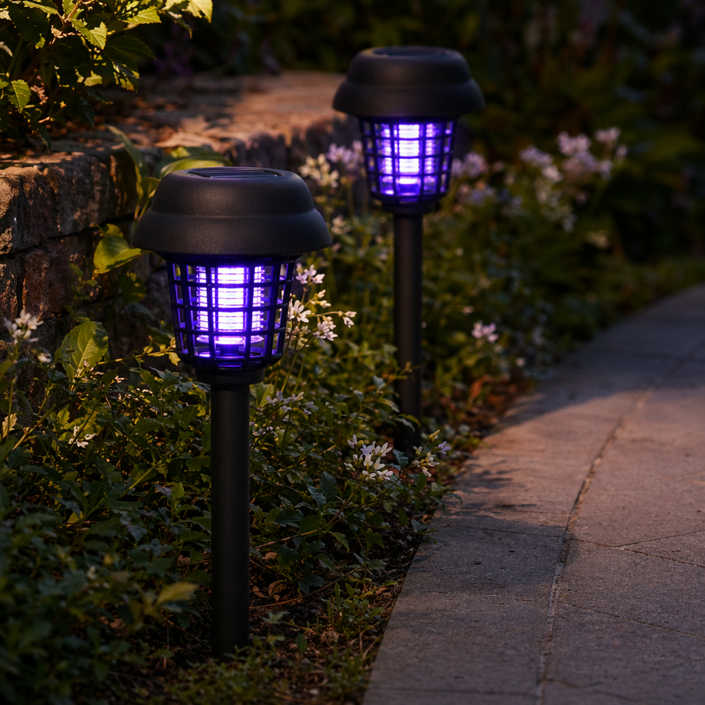 Black mosquito-killing lamp post, outdoor courtyard mosquito repellent lamp, solar-powered charging mosquito repellent details Picture