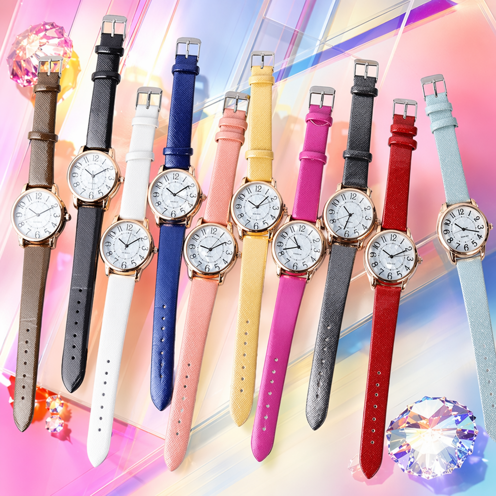 This multi-color leather strap watch is a fashionable, simple and versatile wristwatch for both men and women Specification image