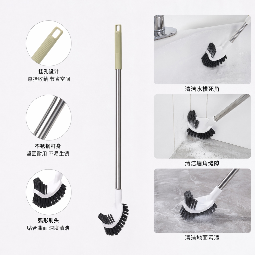 Stainless steel rod double-sided toilet brush, household cleaning brush, powerful stain removal, durable and does not damage the glaze surface full image