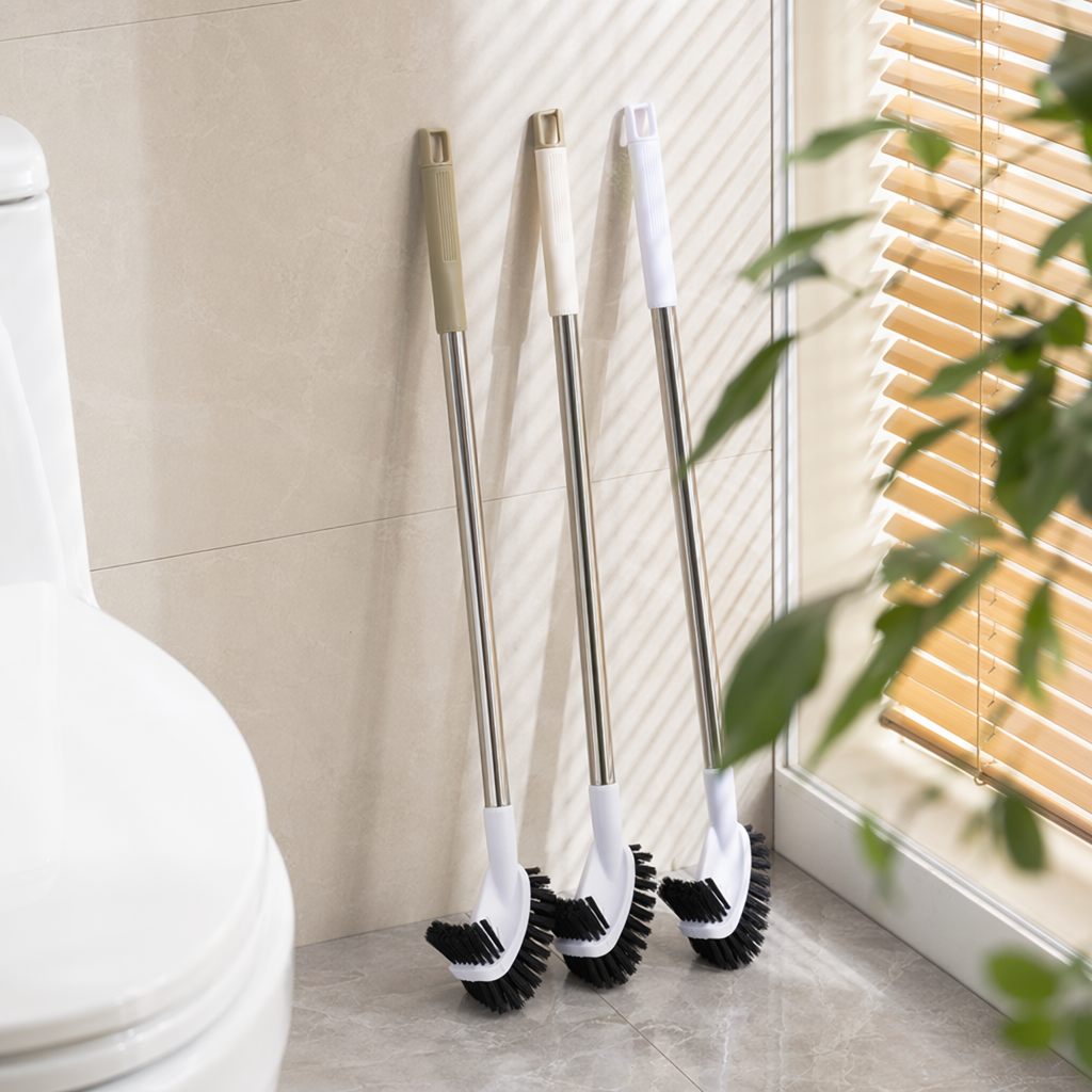 Stainless steel rod double-sided toilet brush, household cleaning brush, powerful stain removal, durable and does not damage the glaze surface details Picture