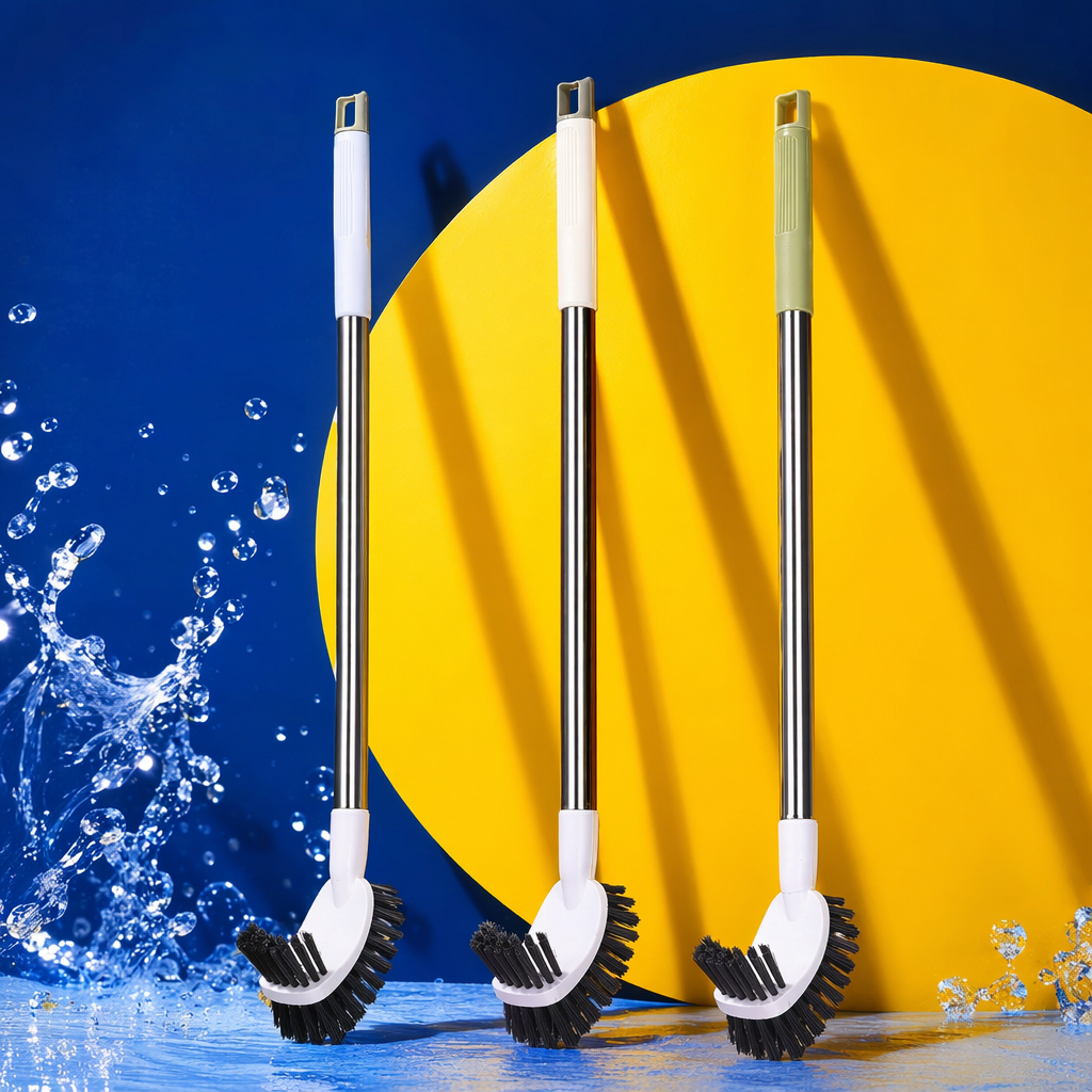 Stainless steel rod double-sided toilet brush, household cleaning brush, powerful stain removal, durable and does not damage the glaze surface Specification image