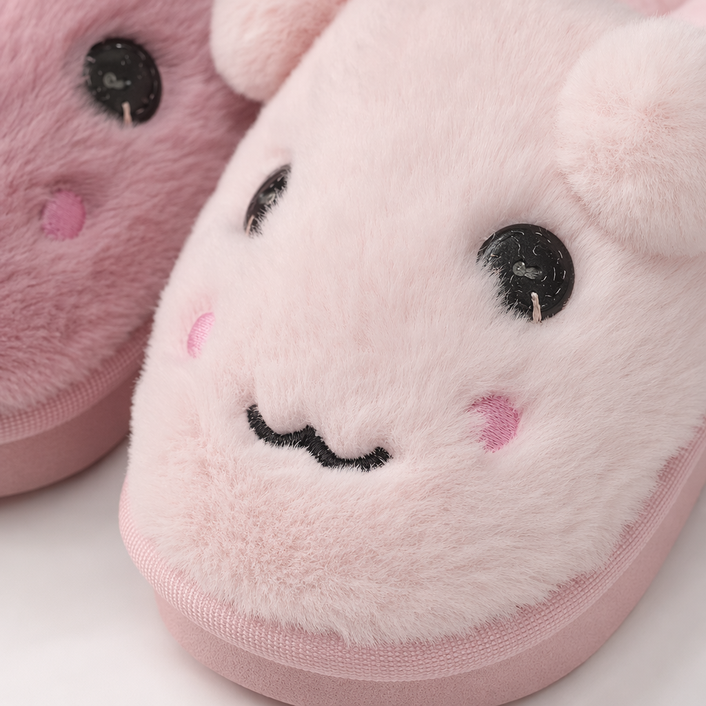 Pink plush home slippers for women, warm and thickened cotton slippers for indoor home relaxation Application Scenario