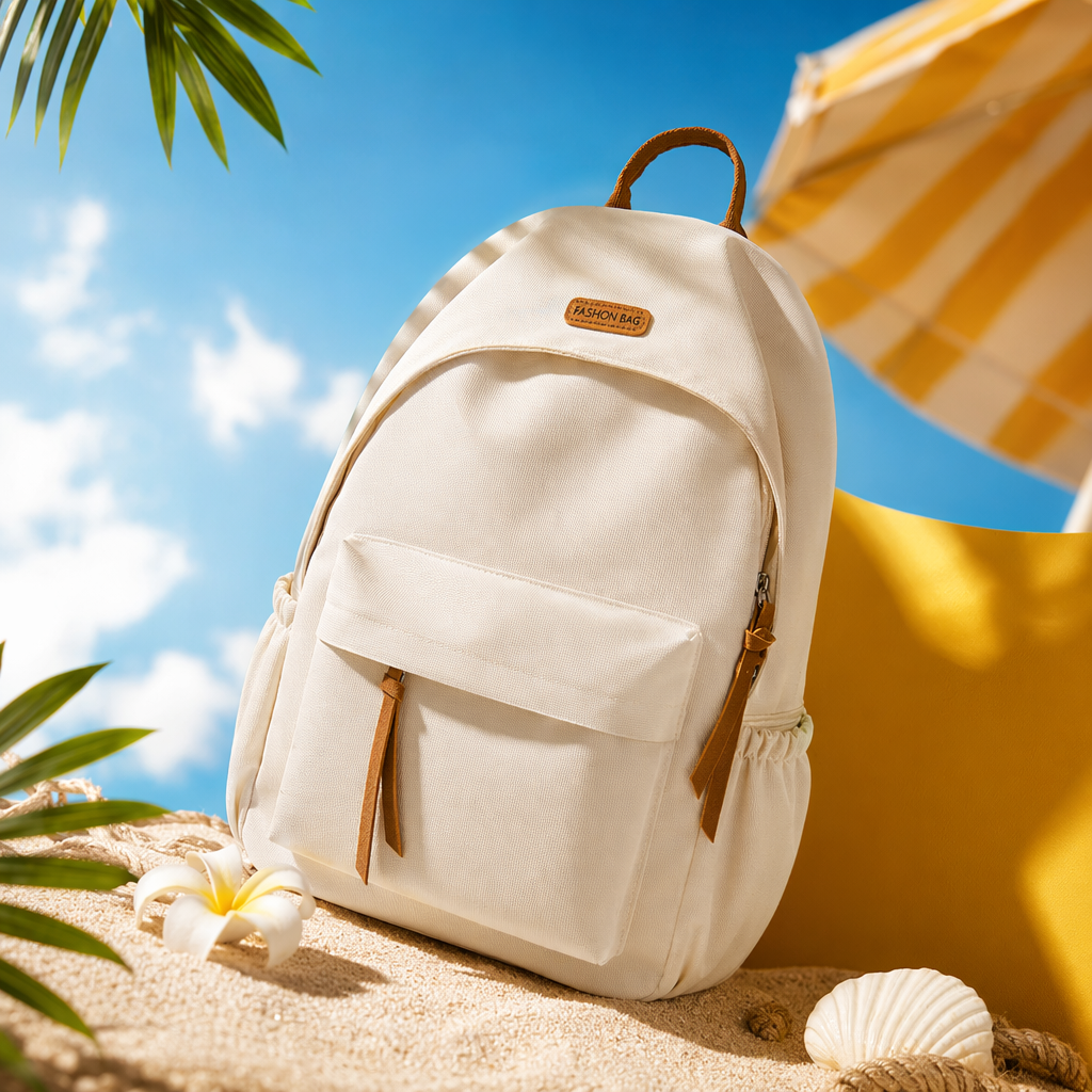 白色双肩包简约百搭学生通勤轻便大容量时尚休闲 backpack Specification image