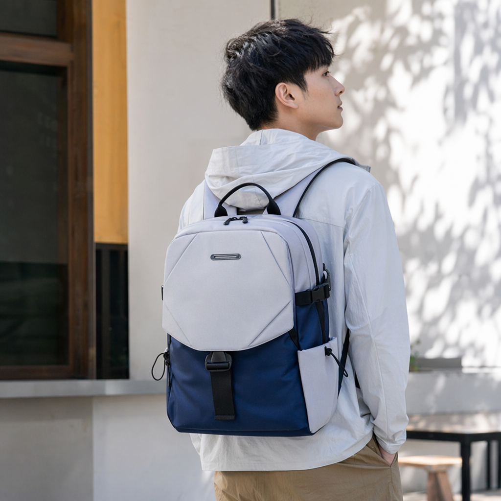 The blue and white gradient simple and fashionable backpack is suitable for both men and women for commuting and leisure details Picture