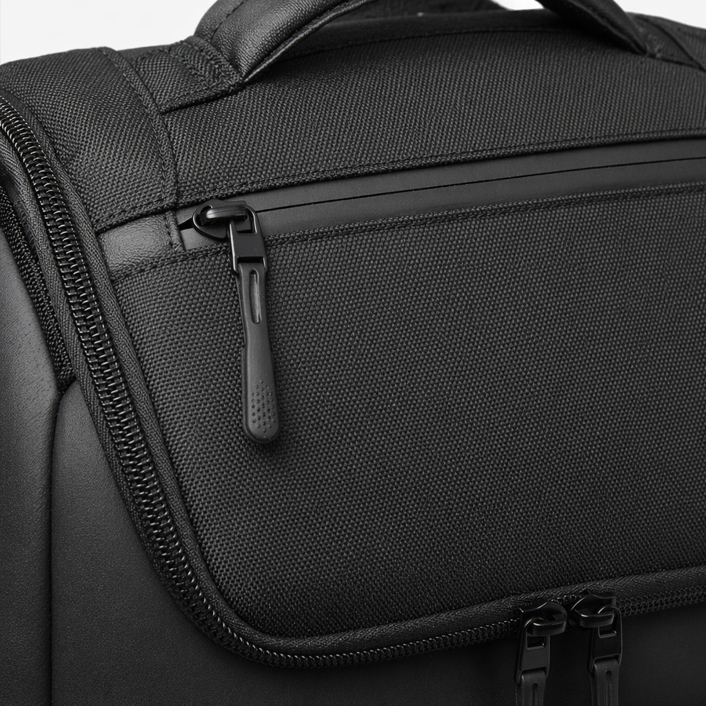 Black backpack with nylon waterproof large capacity, simple design for commuting and business Application Scenario