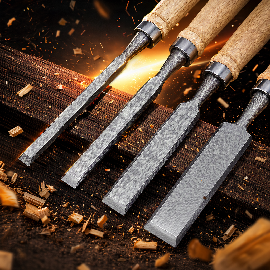 The metal chisel tool set includes professional woodworking engraving tools such as flat-mouth, bevel and round-mouth chisels Specification image