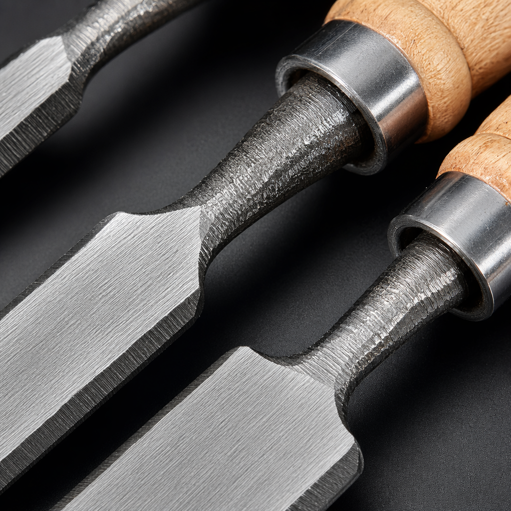 The metal chisel tool set includes professional woodworking engraving tools such as flat-mouth, bevel and round-mouth chisels Application Scenario