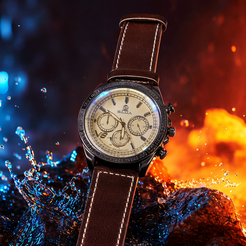 A simple business quartz watch for men with a brown strap and a leather strap that is water-resistant Specification image