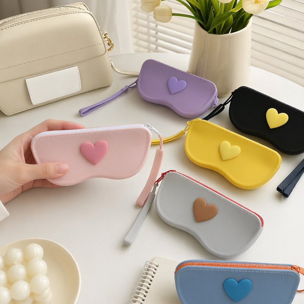 Three-dimensional heart-shaped silicone coin wallet, glasses bag, macaron solid color zipper portable storage bag, student pencil and stationery bag, headphones, lipstick, small bag with multiple colors in stock for wholesale details Picture