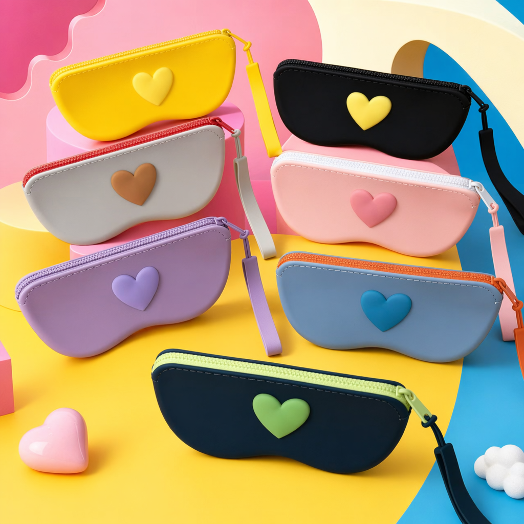 Three-dimensional heart-shaped silicone coin wallet, glasses bag, macaron solid color zipper portable storage bag, student pencil and stationery bag, headphones, lipstick, small bag with multiple colors in stock for wholesale Specification image