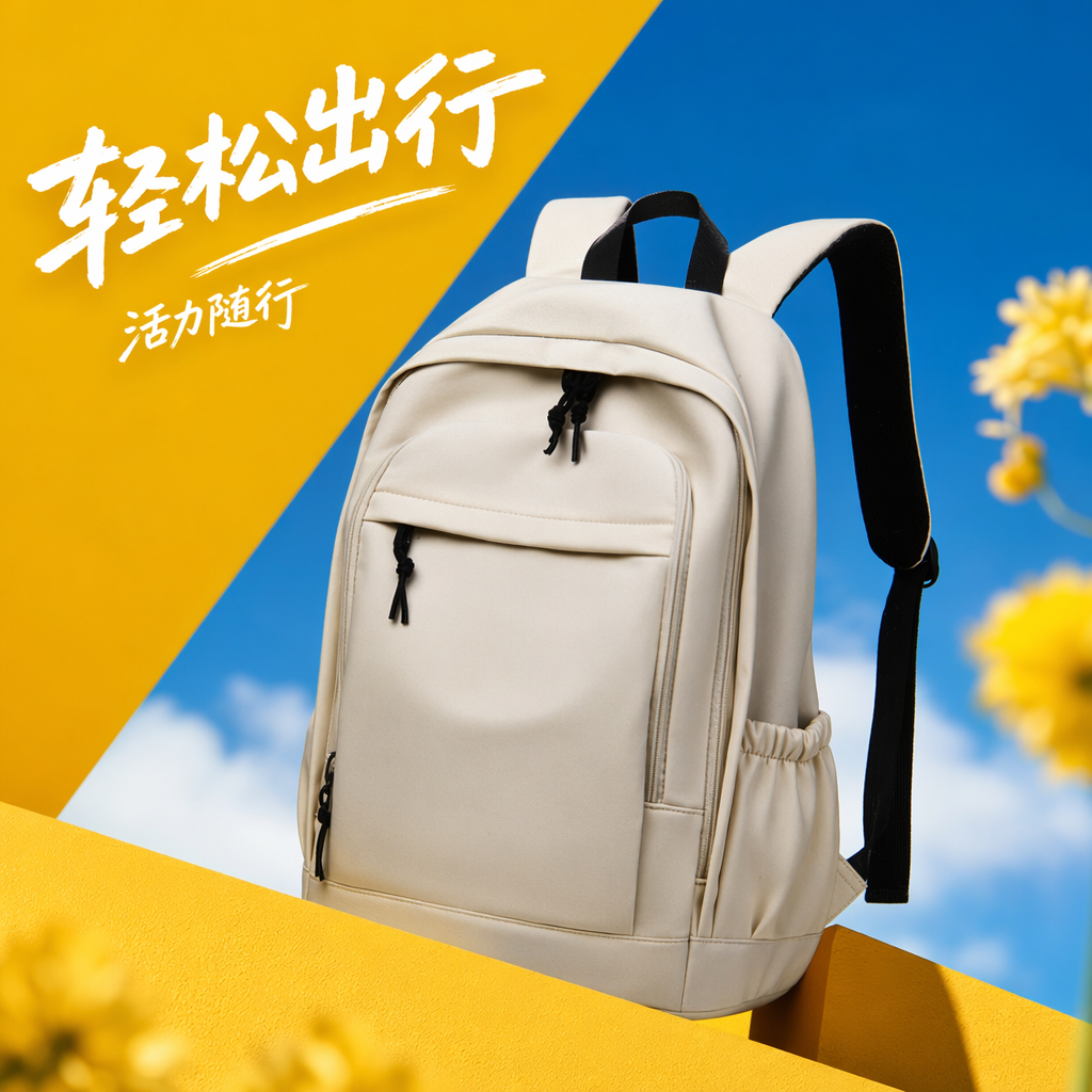 Beige cowhide texture backpack, wear-resistant and waterproof, commuter student travel backpack Specification image