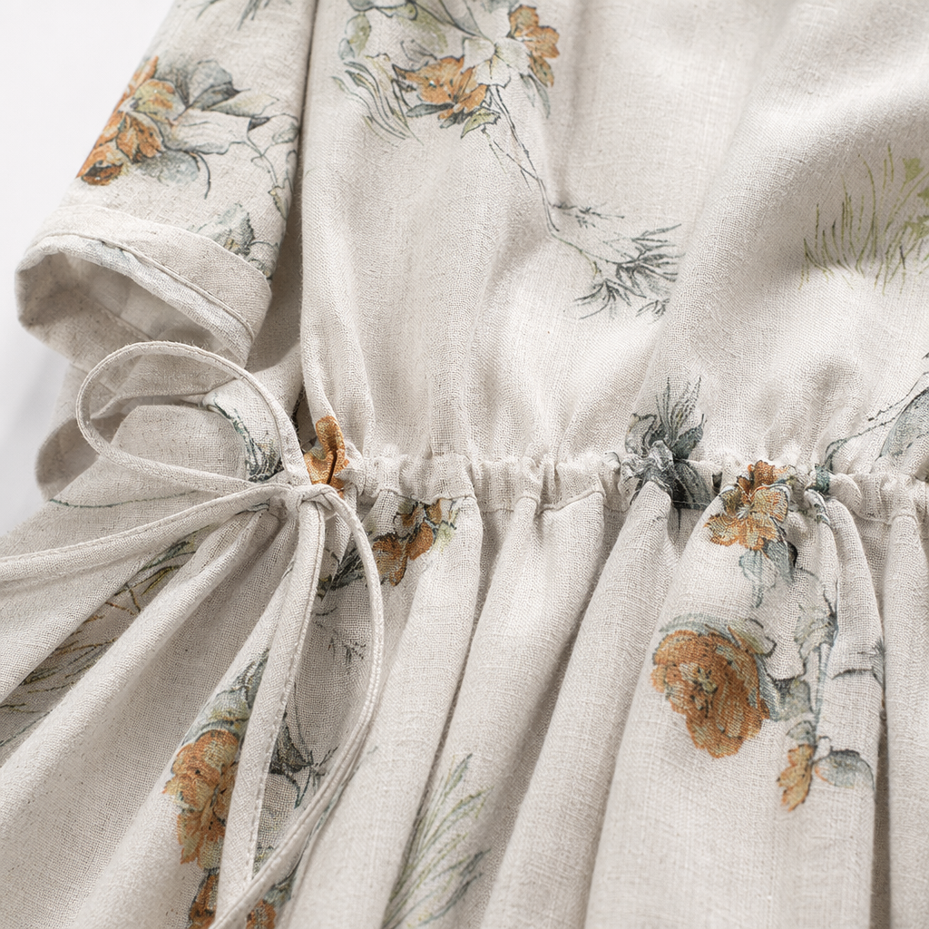Beige floral printed long dress for women's spring and summer, A new slimming and flowing A-line dress Application Scenario