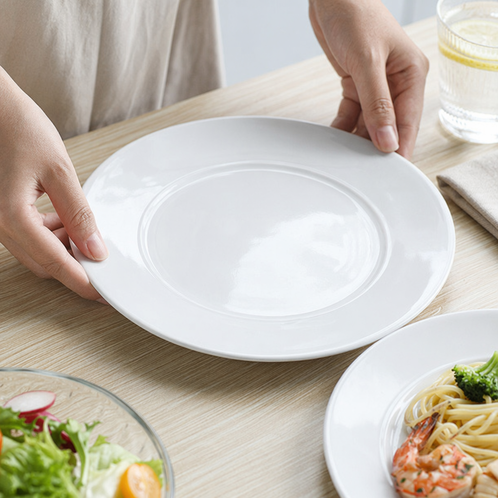 White ceramic plates, simple household dinner plates, round serving plates for dishes details Picture
