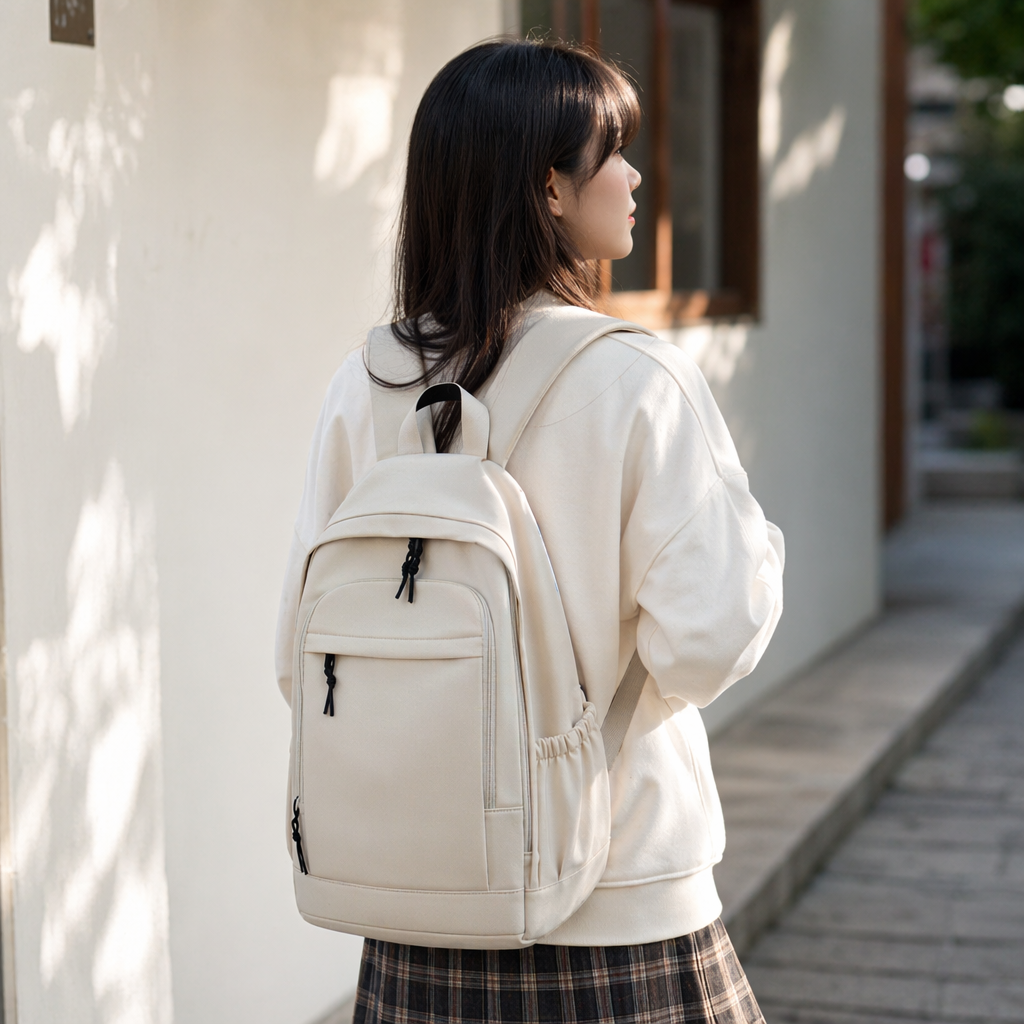 This white backpack is simple, versatile, lightweight and has a large capacity for student commuting and travel details Picture