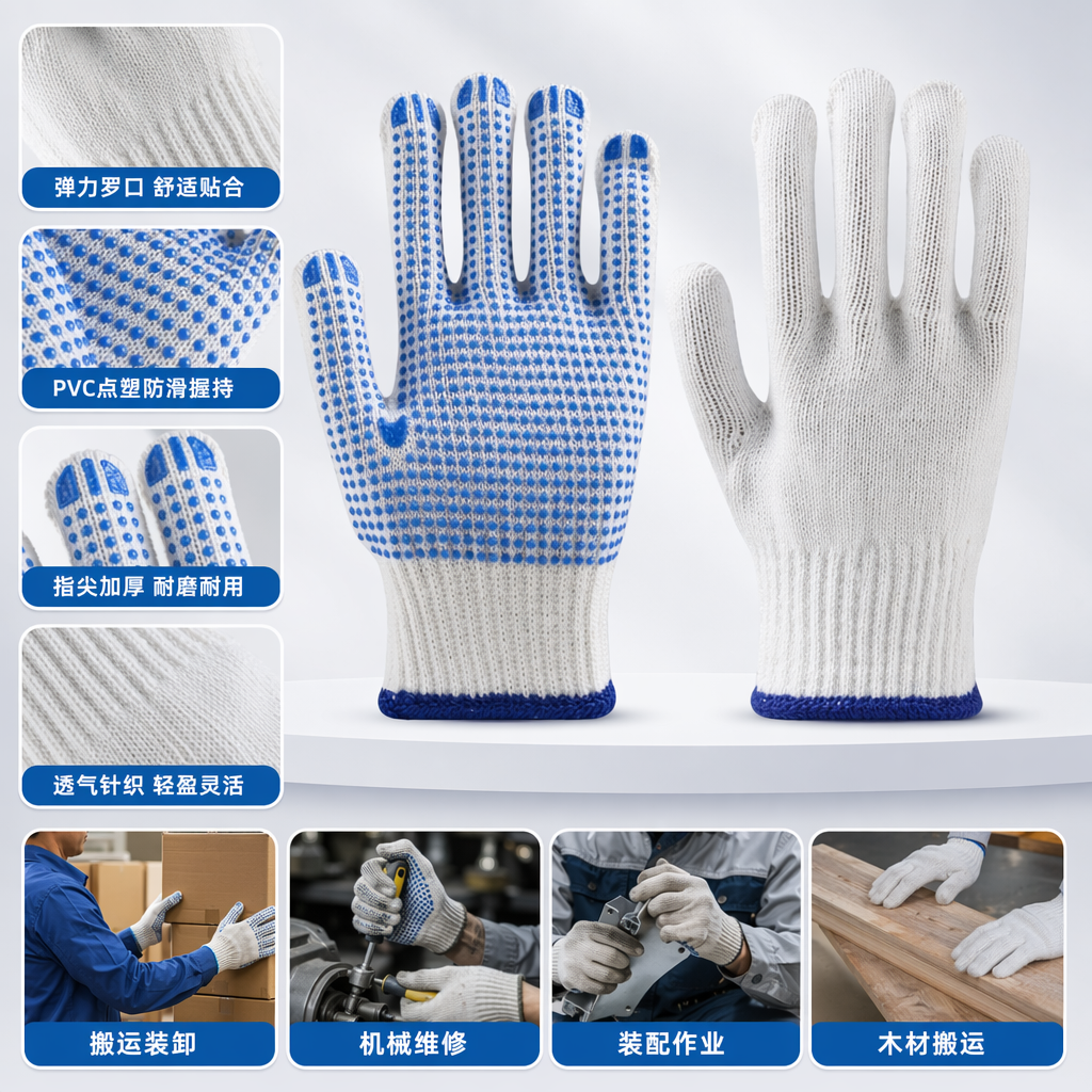 Blue dot plastic wear-resistant PVC gloves, anti-slip thickened work protective gloves