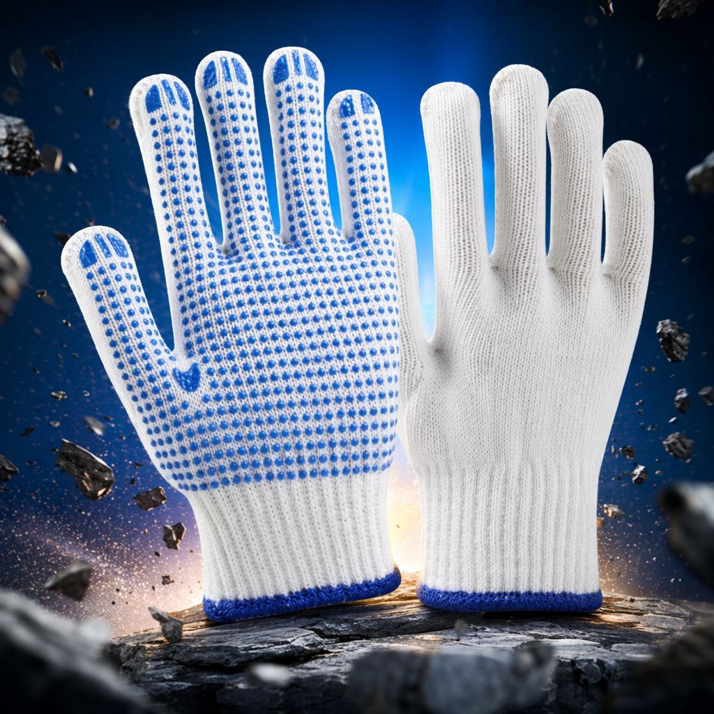 Blue dot plastic wear-resistant PVC gloves, anti-slip thickened work protective gloves Specification image