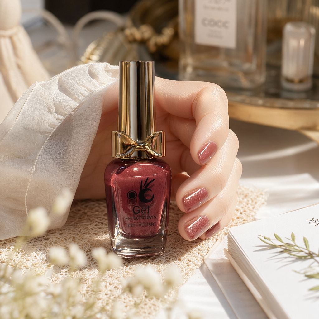 Golden bow decoration pink glitter nail polish Gel EFFECT, 7 days of long-lasting bright color, 20ml details Picture
