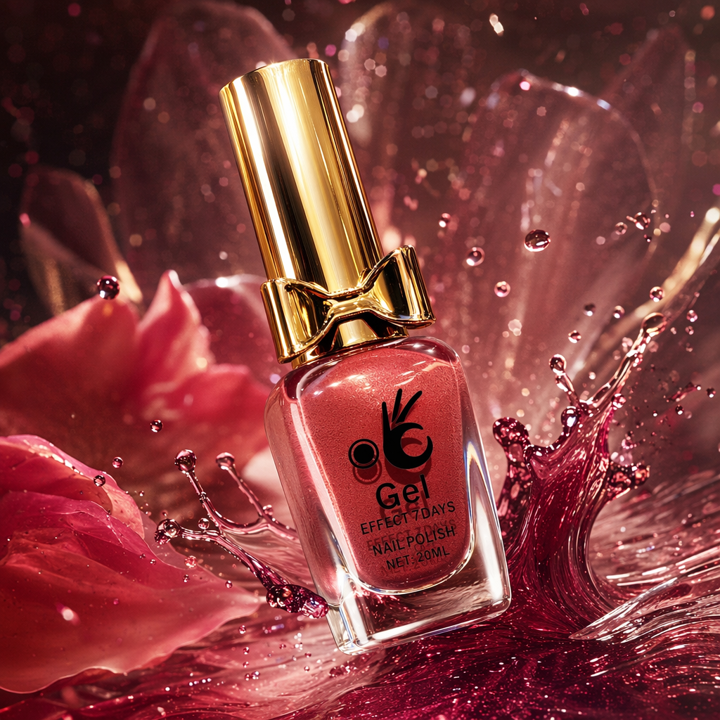 Golden bow decoration pink glitter nail polish Gel EFFECT, 7 days of long-lasting bright color, 20ml Specification image