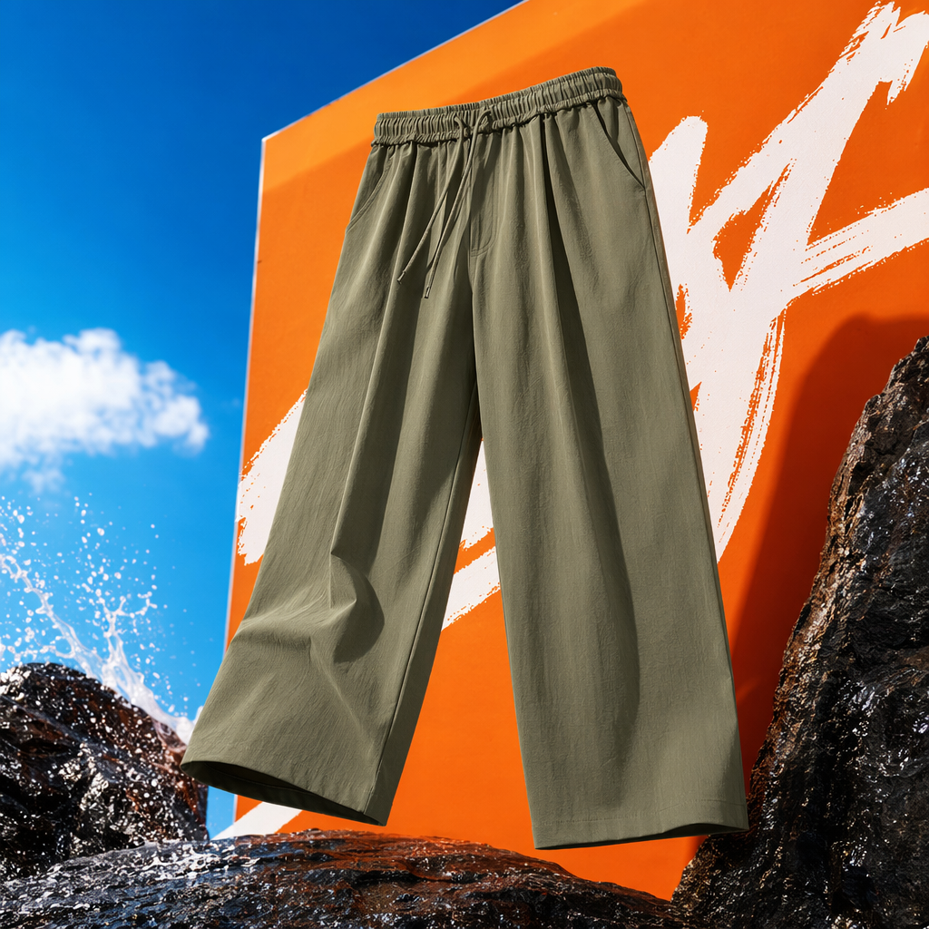 Olive green drawstring casual pants for both men and women, loose and slimming sportswear pants Specification image
