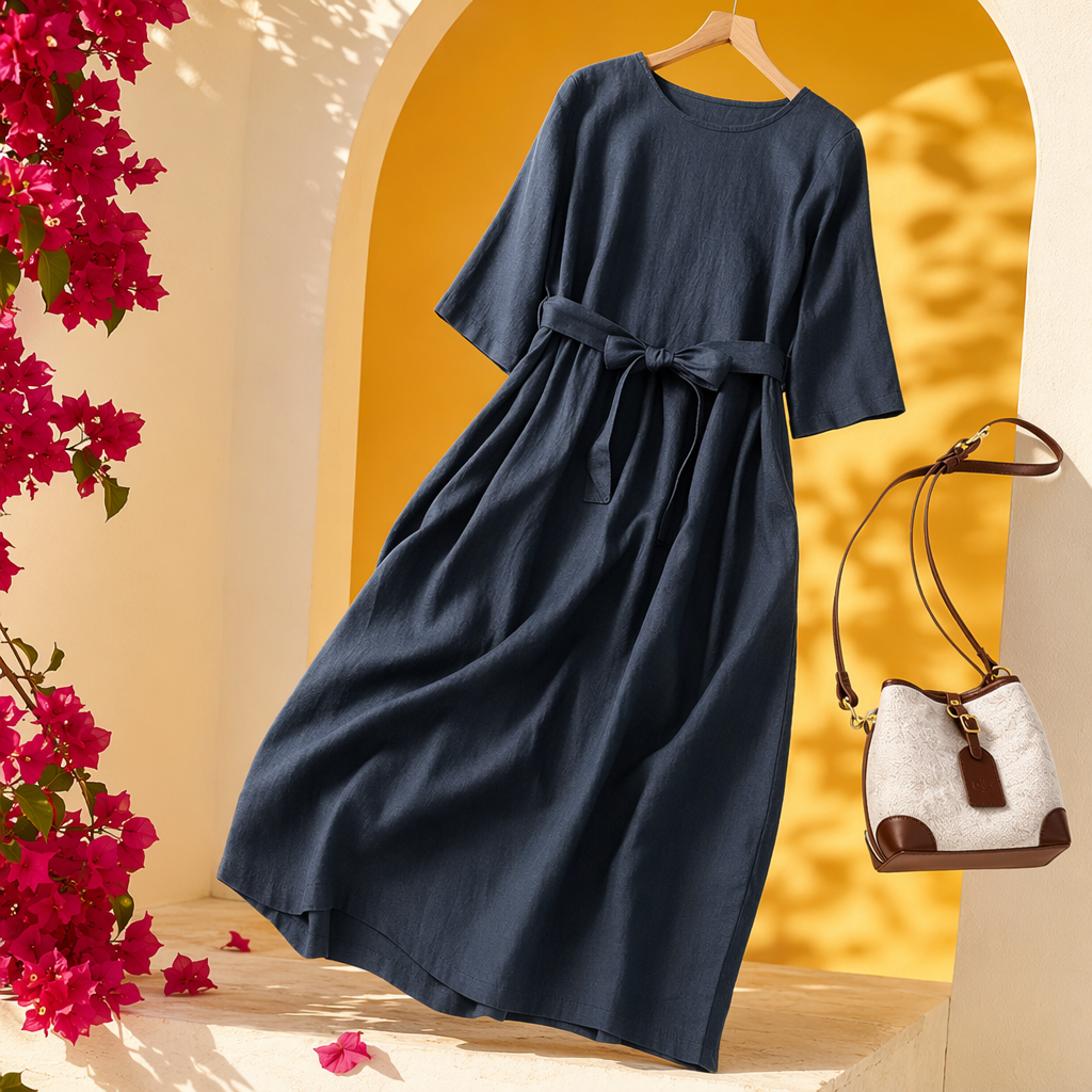 A new summer style of dark blue dress for women, which is slimming and shaping Specification image