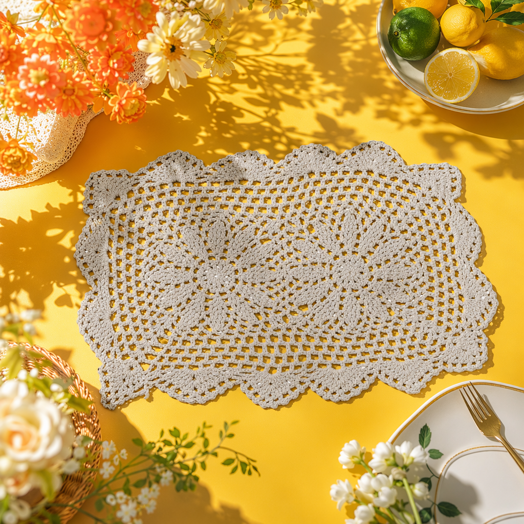 White handcrafted crochet coasters for home decoration, handwoven coffee table MATS Specification image