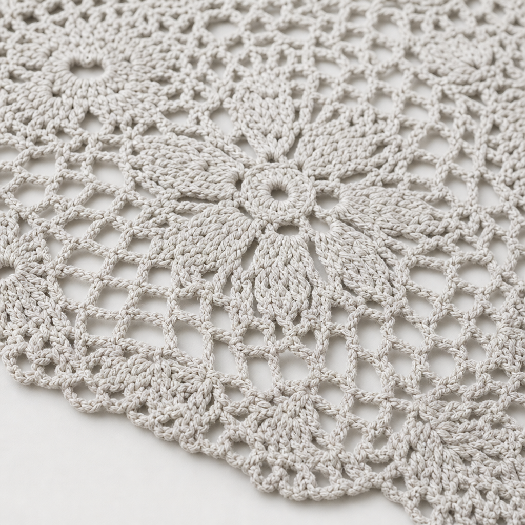 White handcrafted crochet coasters for home decoration, handwoven coffee table MATS Application Scenario
