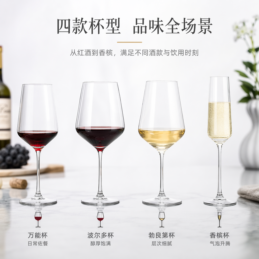 Transparent goblets, red wine glasses, champagne glasses, household glass wine sets