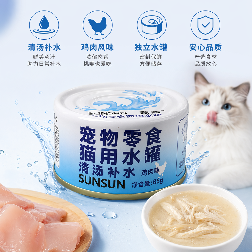 森森宠物零食 猫用水罐 清汤补水鸡肉味85g 营养补水