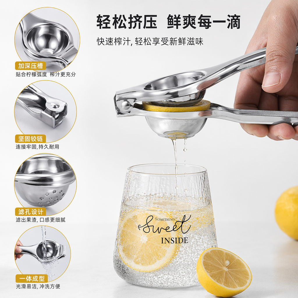 银色柠檬榨汁器 手动家用厨房果汁神器 柠檬青柠橙子专用