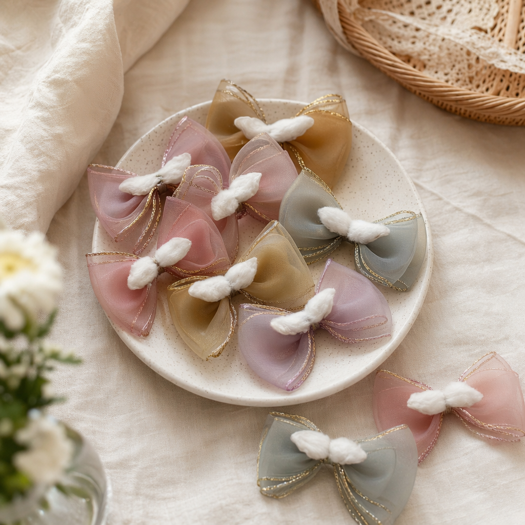 Colorful gauze bow hair clips are suitable for both girls and adults. They are light, breathable, sweet and cute details Picture