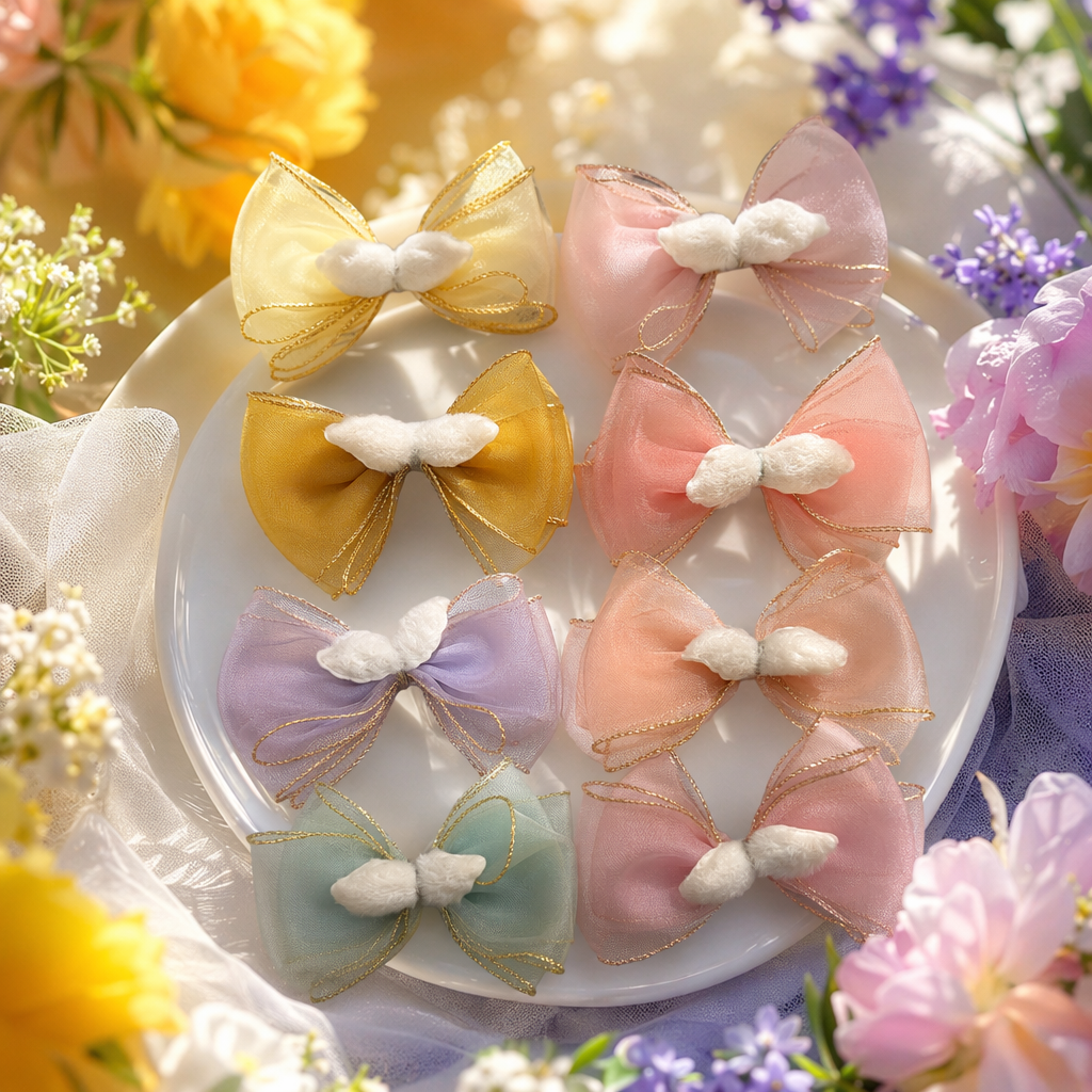Colorful gauze bow hair clips are suitable for both girls and adults. They are light, breathable, sweet and cute Specification image