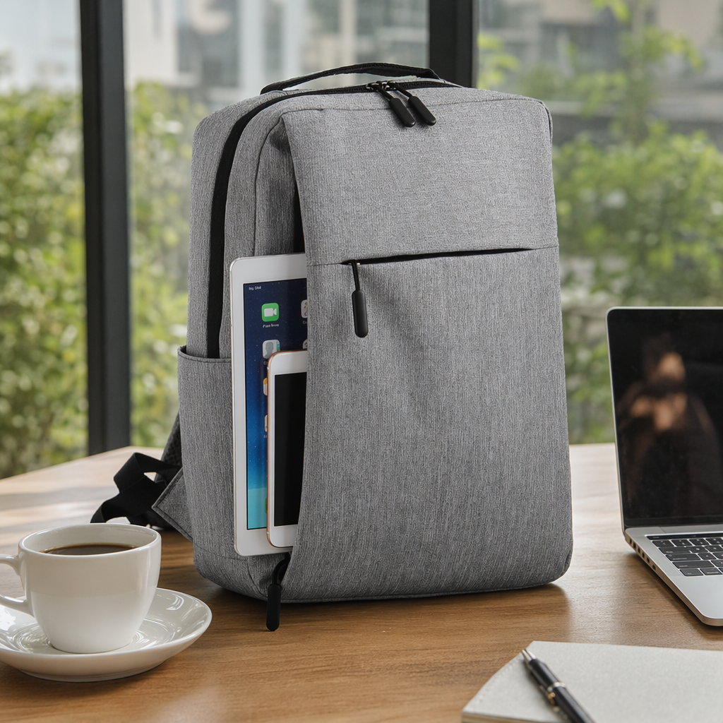 A simple and fashionable grey backpack, a large-capacity lightweight travel bag for student commuting details Picture