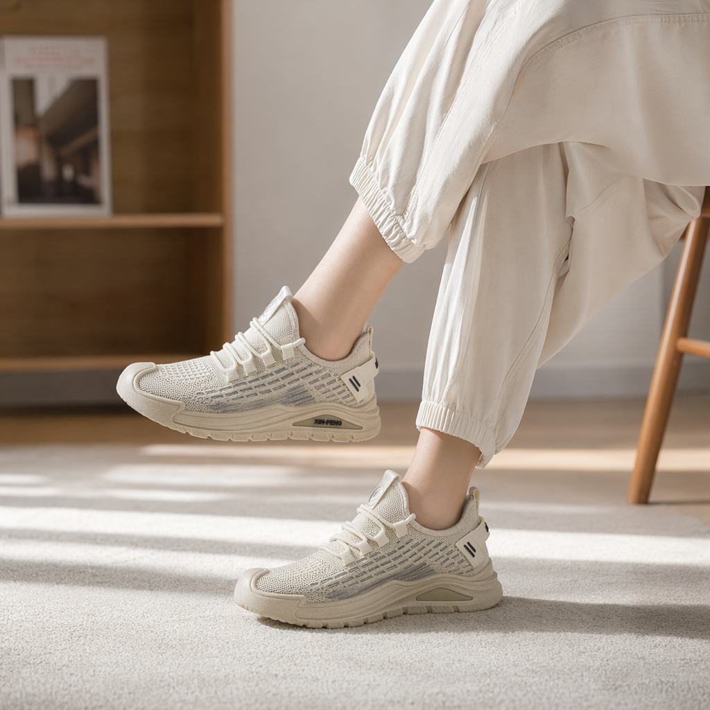 Beige mesh sports shoes, breathable and lightweight, unisex casual running shoes details Picture