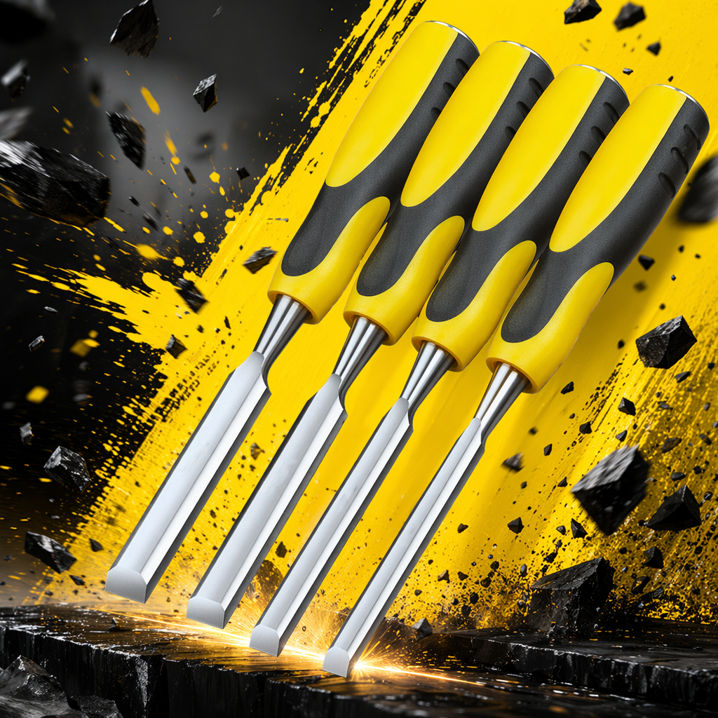 Yellow, black and grey handle industrial-grade woodworking chisel Specification image
