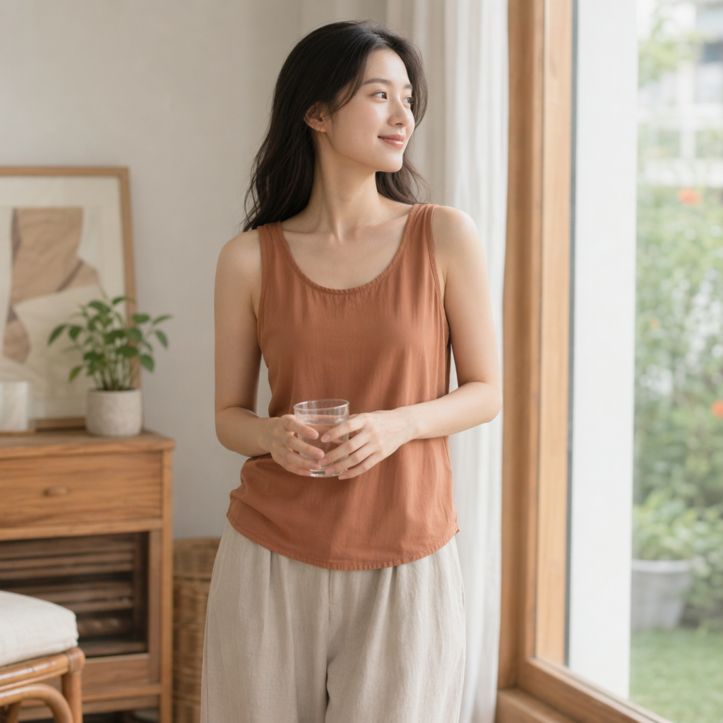 Brown sleeveless vest, pure cotton slimming basic inner layer details Picture