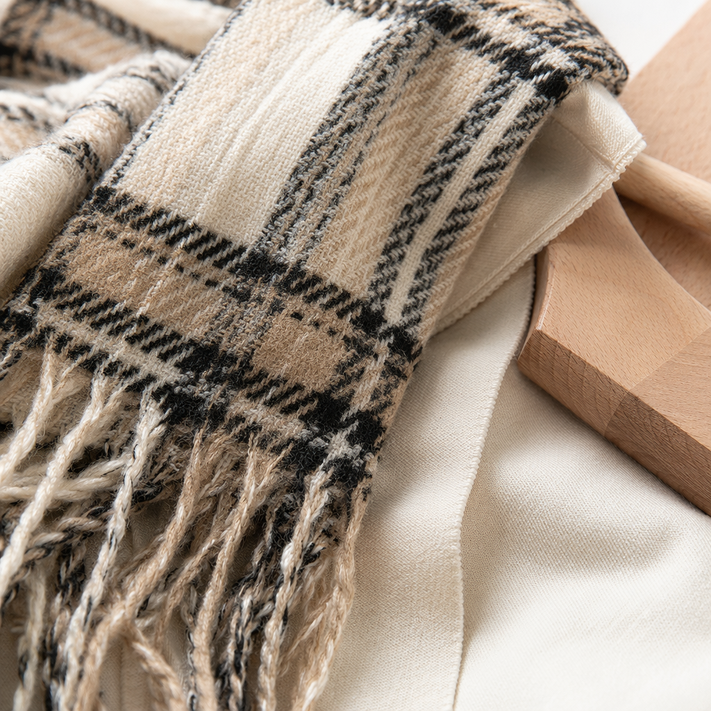 A light and thin cotton checkered tassel shawl for spring and summer sun protection Application Scenario