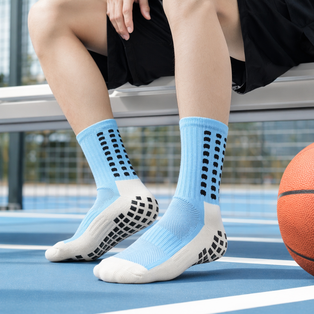 Light blue anti-slip cotton socks, sweat-absorbing and breathable sports and casual socks for both men and women details Picture