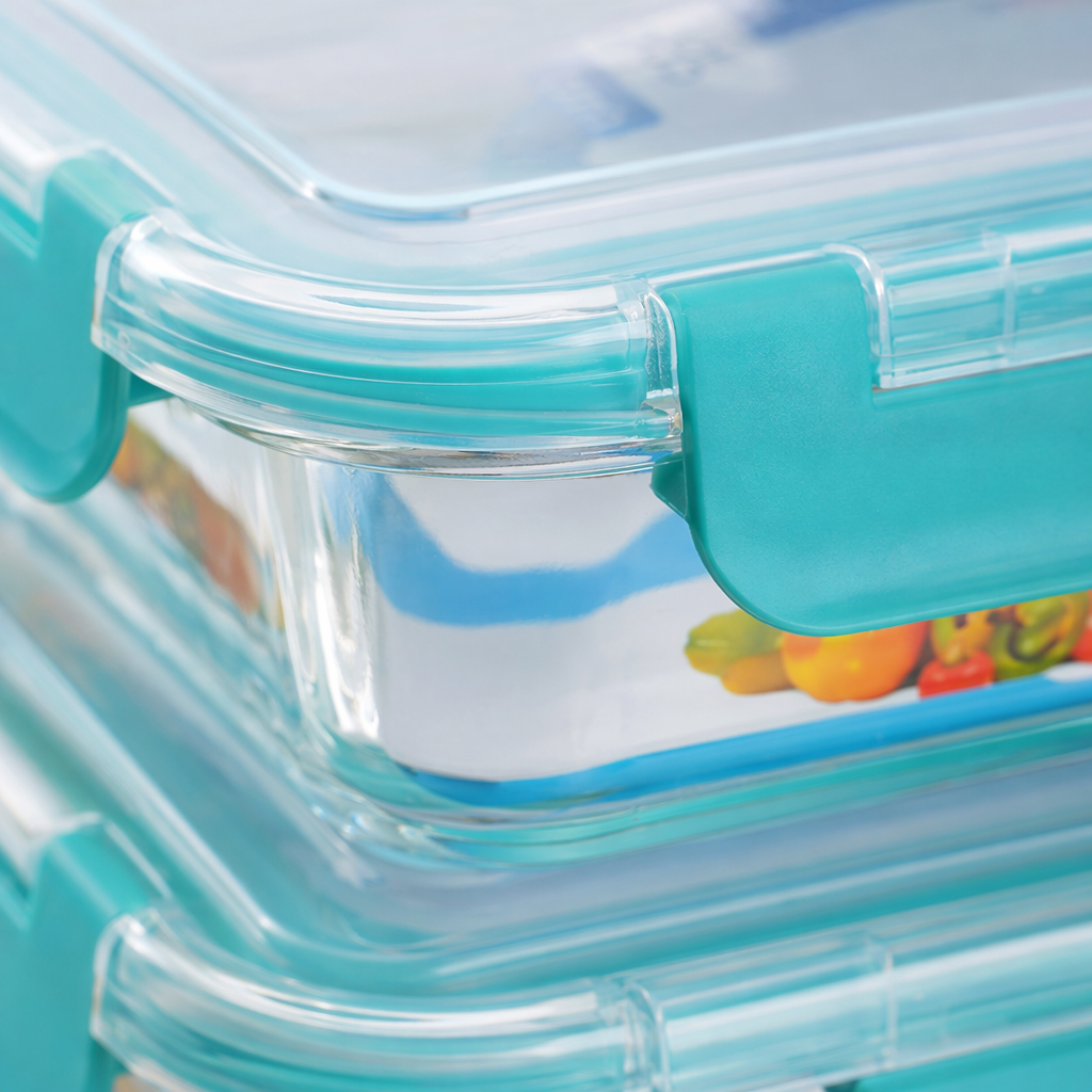Transparent glass food box set, fresh-keeping, sealed and leak-proof, suitable for microwave oven, Stackable Application Scenario