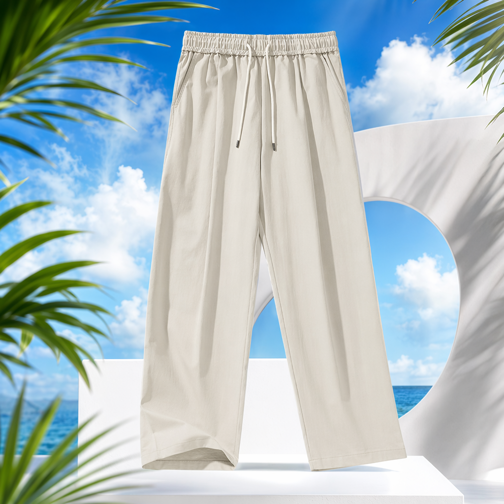 Beige drawstring casual pants for women, loose and slimming, high-waisted with a drape, cotton and linen nine-inch pants Specification image