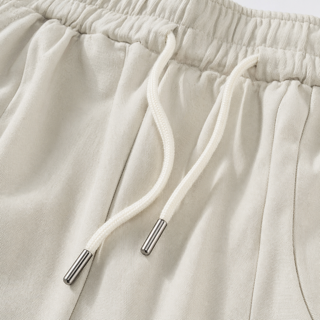 Beige drawstring casual pants for women, loose and slimming, high-waisted with a drape, cotton and linen nine-inch pants Application Scenario