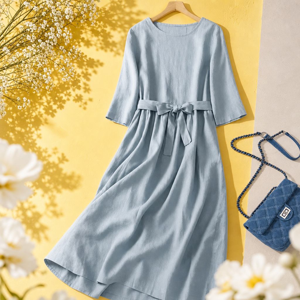 A new light blue dress for women in summer, a slimming and form-fitting A-line dress Specification image