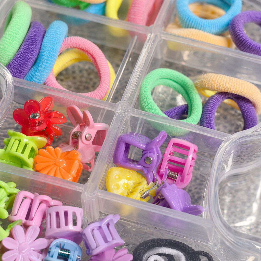 A simple desktop organizing box for color hair bands and hairpins Application Scenario