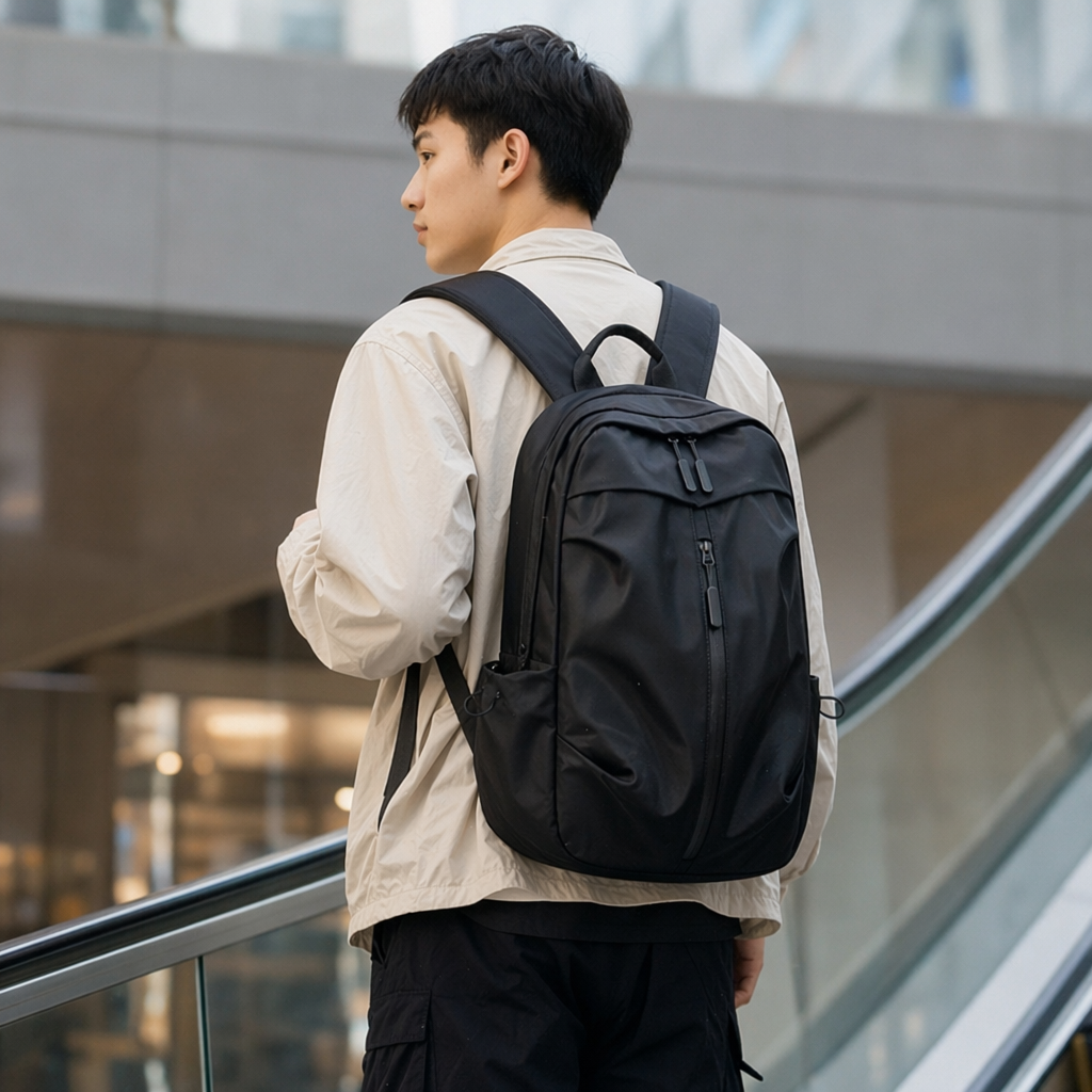 This black, simple business and casual backpack is lightweight, wear-resistant and has a large capacity for commuting and student use details Picture