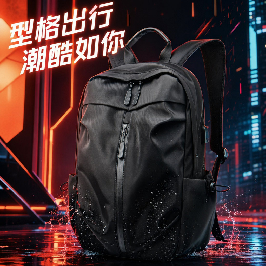 This black, simple business and casual backpack is lightweight, wear-resistant and has a large capacity for commuting and student use Specification image