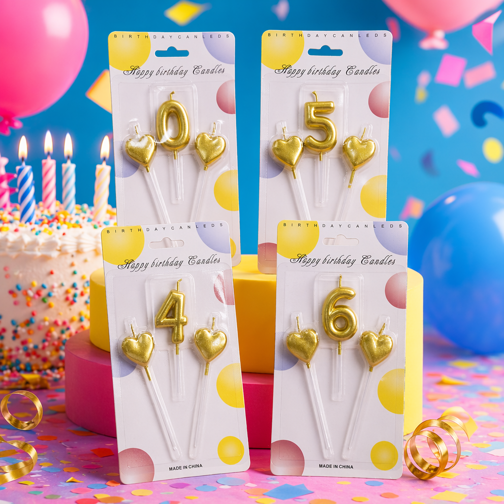 Golden number and heart-shaped birthday candles for creative party decoration can be customized for age Specification image