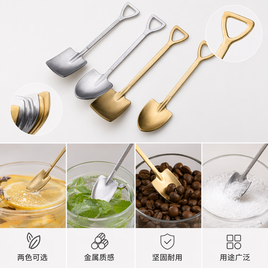 Silver and gold small shovel tableware set, kitchen baking dessert picking tools